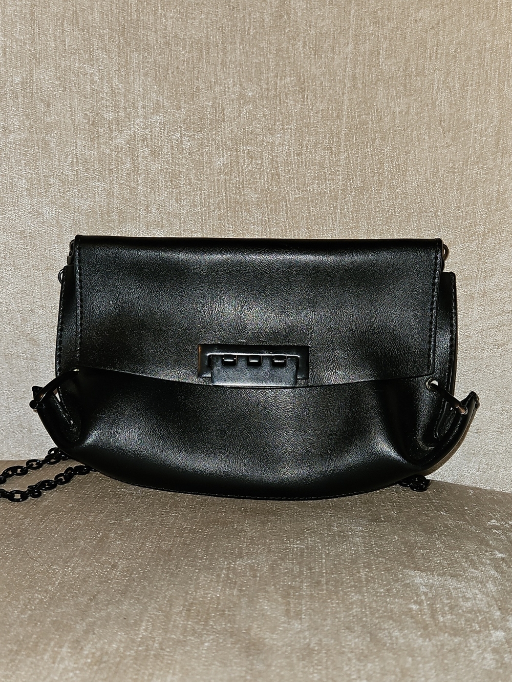 Zac Zac Posen Black Leather Crossbody Bag with Chain Strap